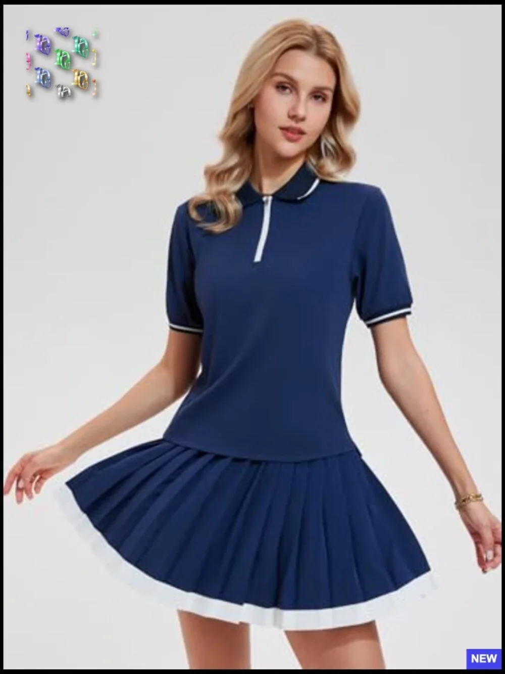 Two Piece Tennis Skirt Set Zip Up Athletic Golf Dress Skorts Pickleball